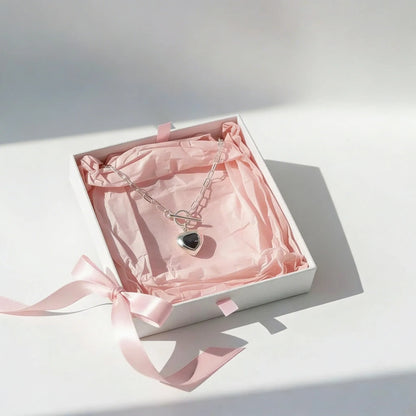Paperclip Heart  Necklace - Sterling Silver 925 - 20”