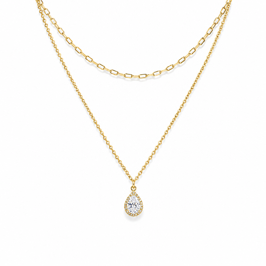 Sophia Teardrop Layered Gold Necklace -925 Sterling Silver