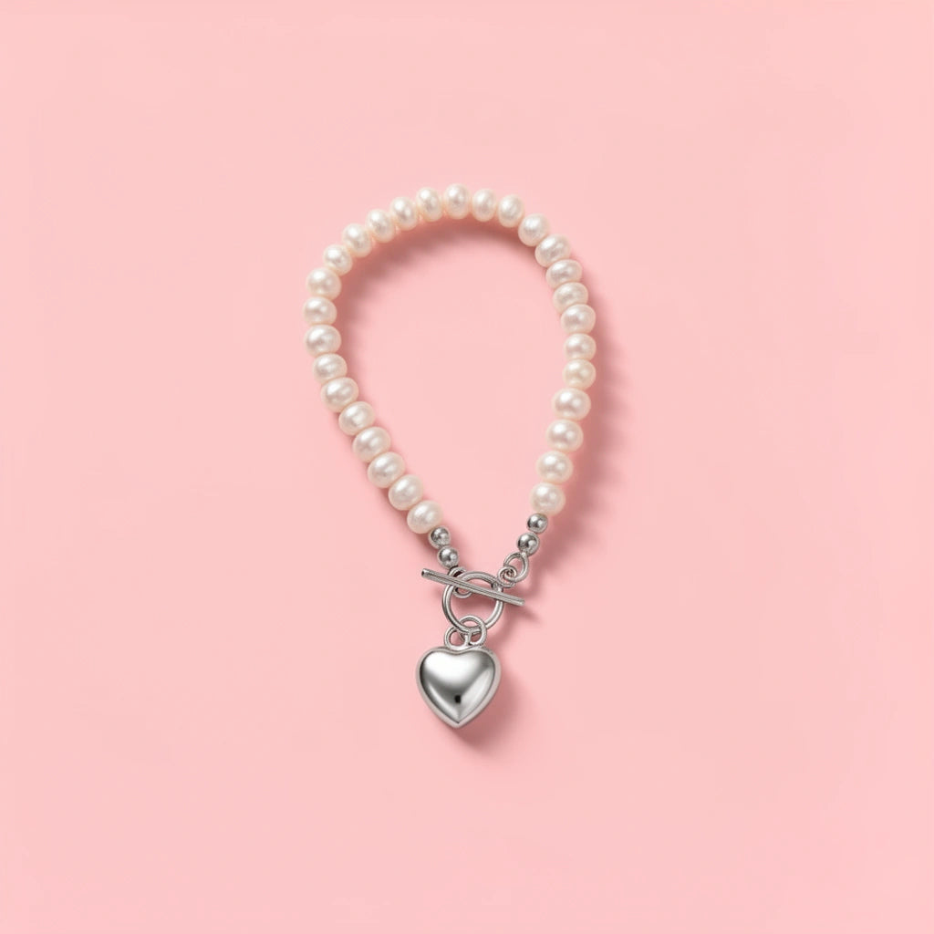 Valentina Heart   Pearl Bracelet Sterling Silver 925