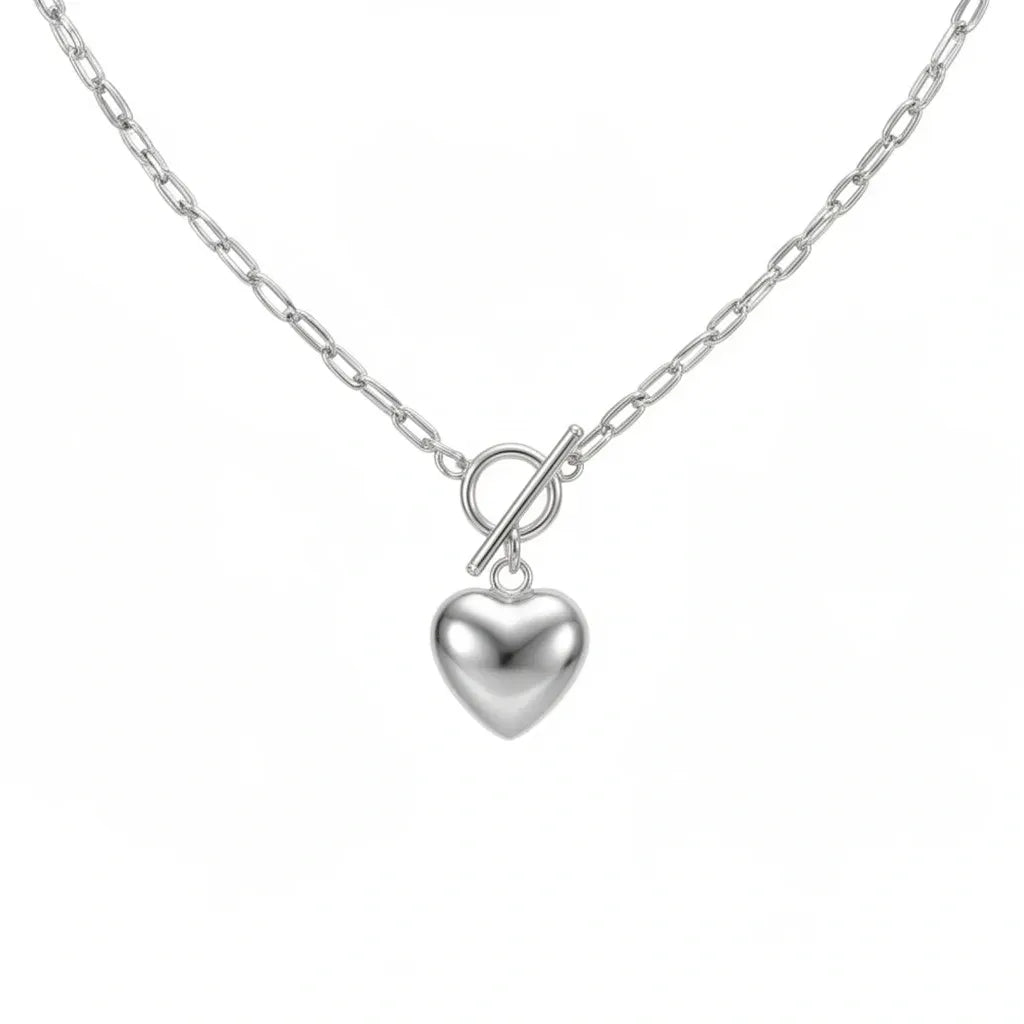 Paperclip Heart  Necklace - Sterling Silver 925 - 20”