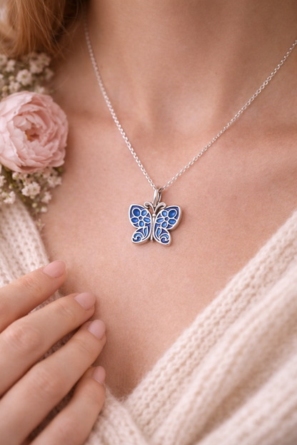Butterfly Pendant Sterling Silver 925 Available in color pink - blue