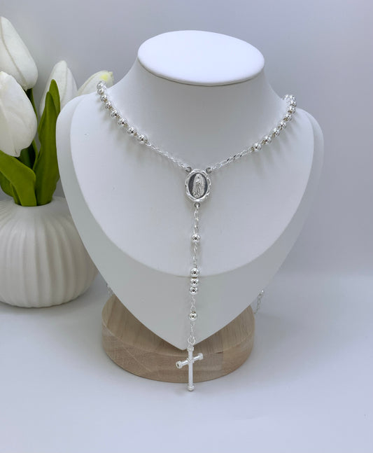 Rosary Necklace Religious- Virgin Oval Medal Sterling Silver 925 24”