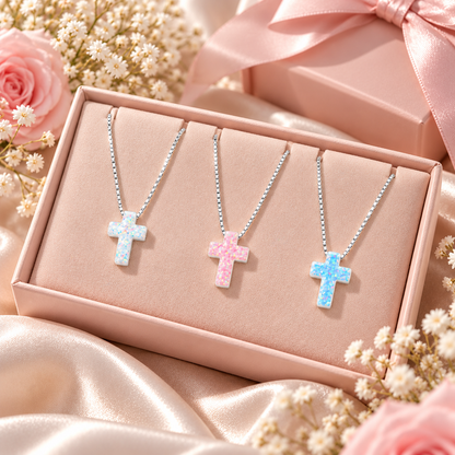 Bella Opal Cross | 925 Sterling Silver-18” - 11mm