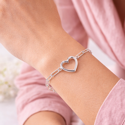 Open Heart Bracelet Sterling Silver 925 - up to 8”