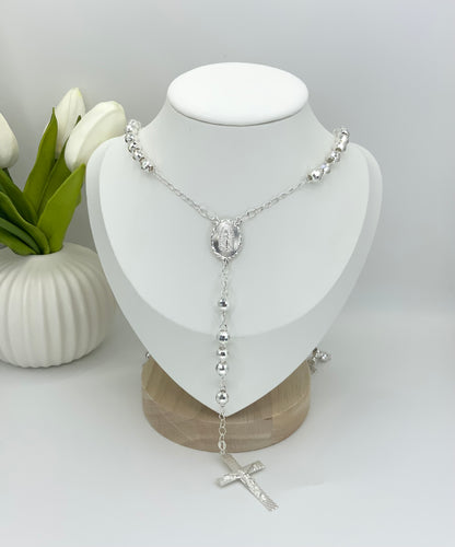 Rosary Necklace  Virgin Mary Medall Oval Sterling Silver925