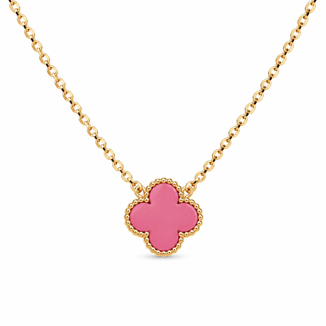Clover Pink Necklace  - 925 Sterling Silver 14mm