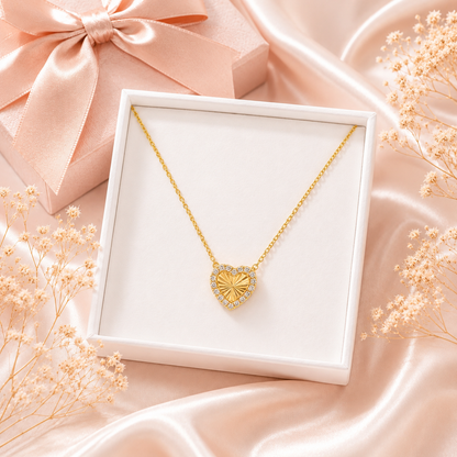 Golden Glow Heart Necklace 925 Sterling Silver-9mm