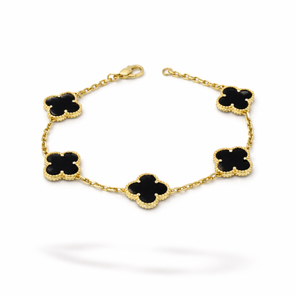 Gold Ónix Clover Bracelet -Sterling Silver 925