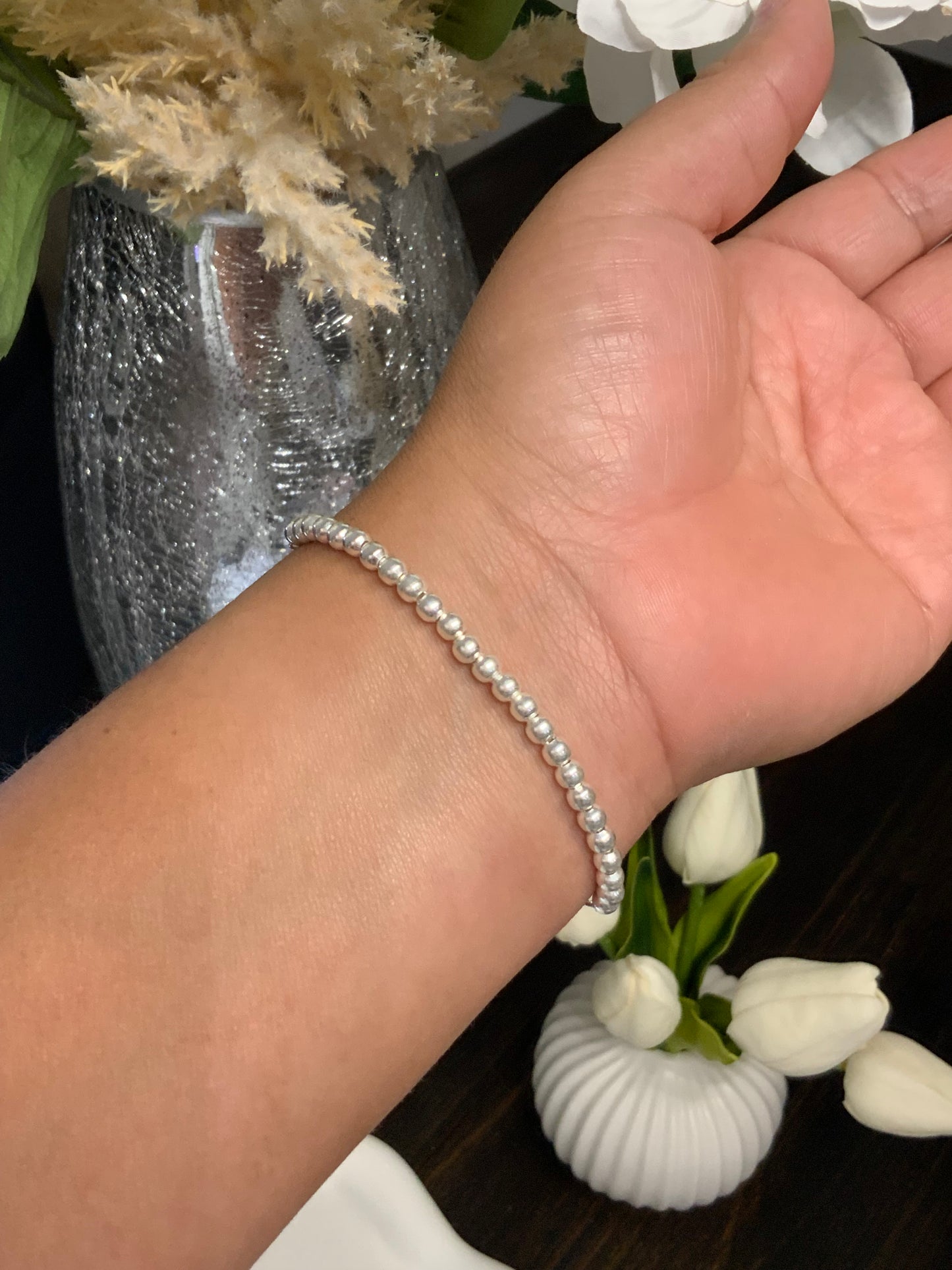 Beaded Adjustable Bracelet Sterling Silver 925