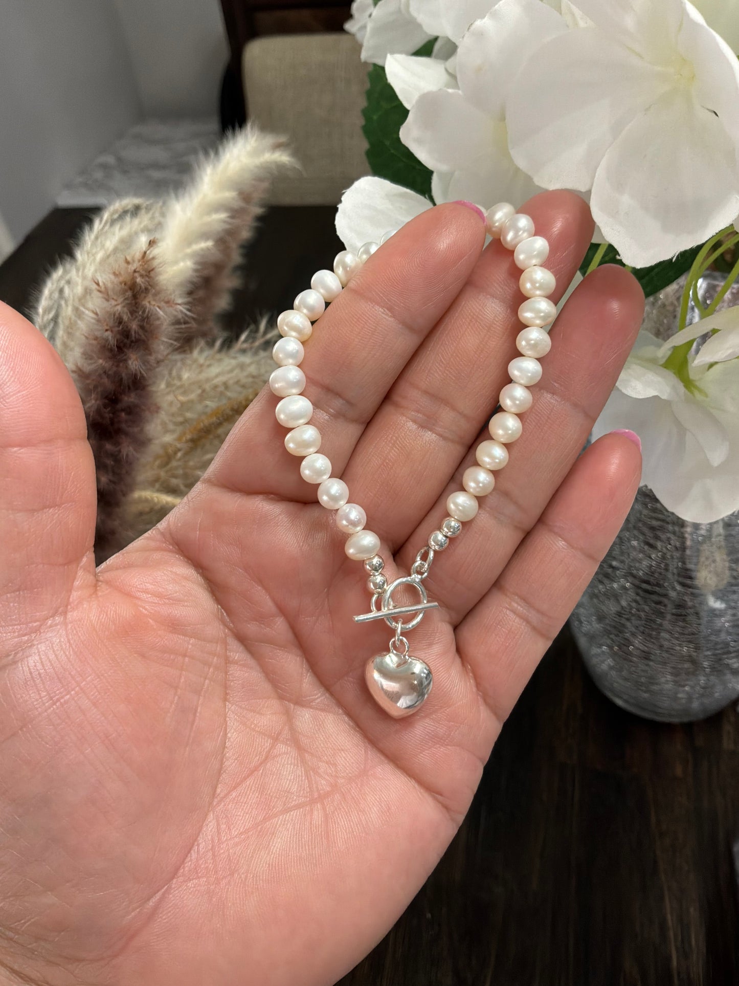 Valentina Heart   Pearl Bracelet Sterling Silver 925
