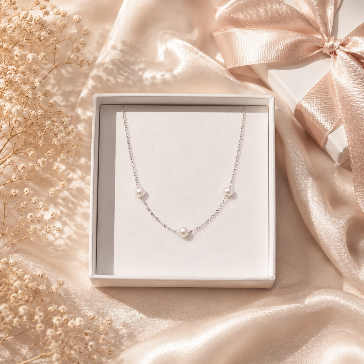 Triple Pearl  Necklace - Sterling Silver 925