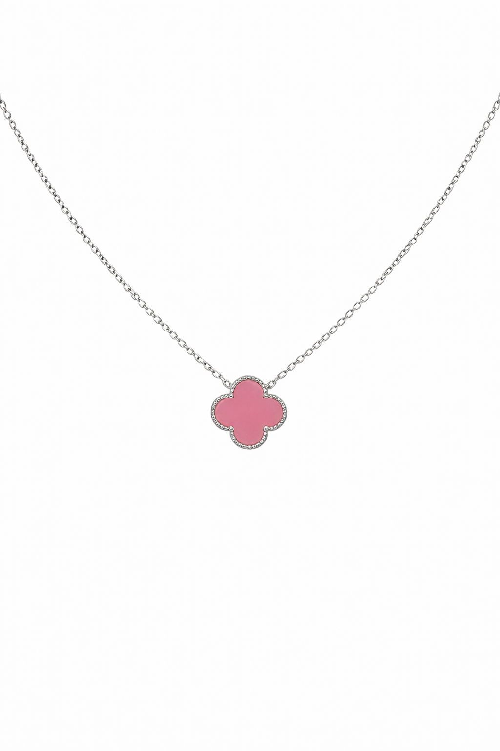 Pink  Clover Necklace Sterling Silver 925- 15mm