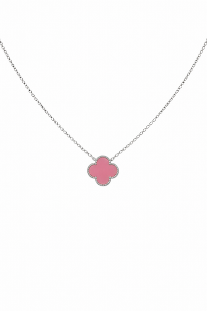 Pink  Clover Necklace Sterling Silver 925- 15mm