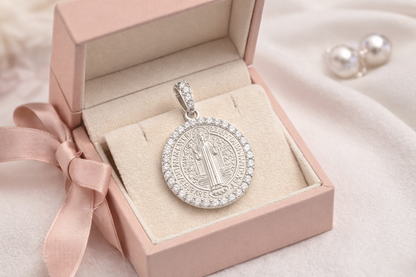 Saint Benedict Large Pendant with Zc -Sterling Silver 925 -1.8”
