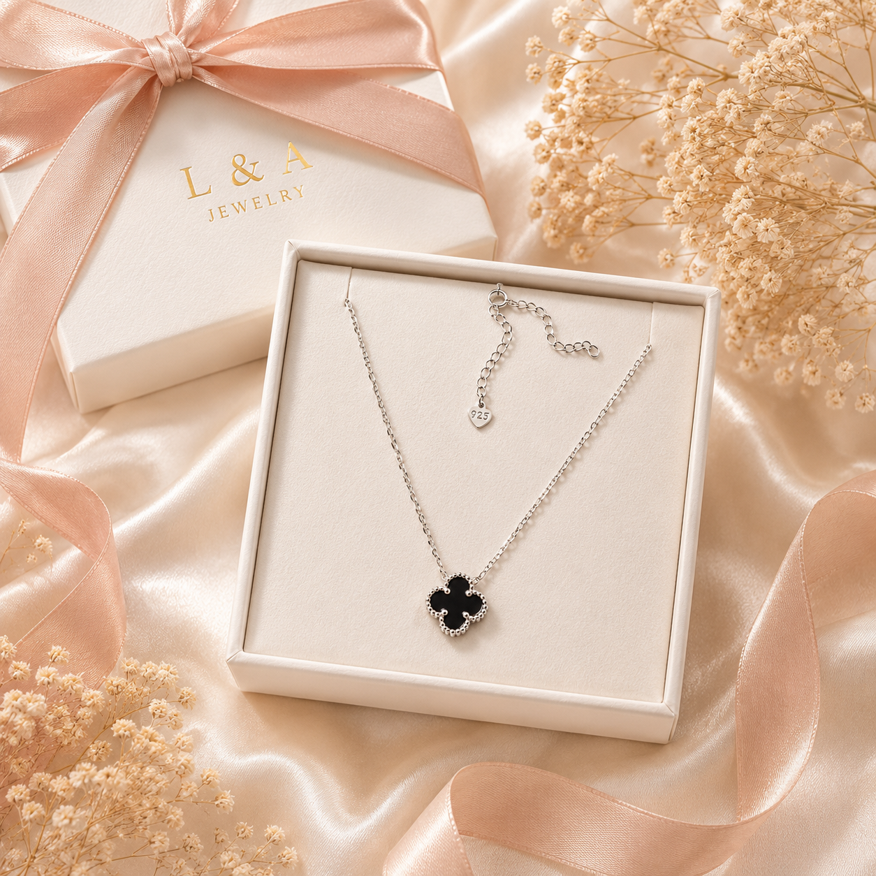 Baby Clover Ónix Necklace 925 Sterling Silver -10mm