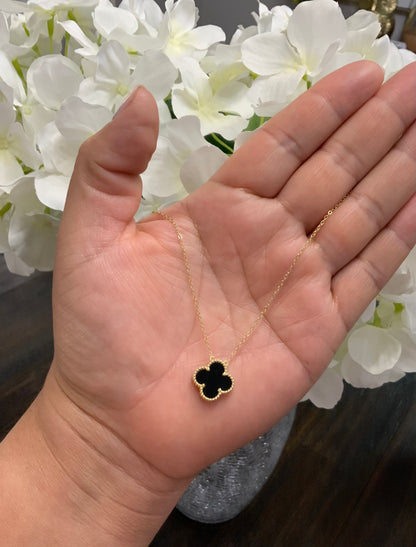 Onyx  Clover Necklace Sterling Silver 925