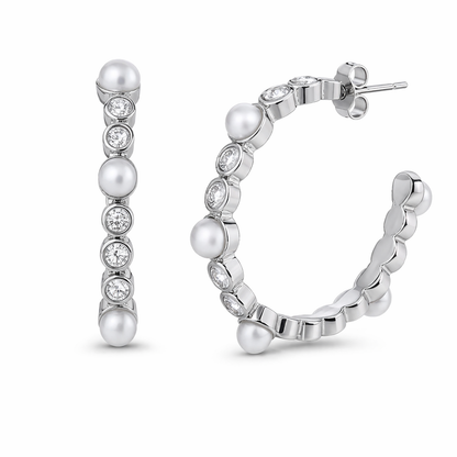Victoria Pearls Hoop Earrings 925 Sterling Silver - 22mm