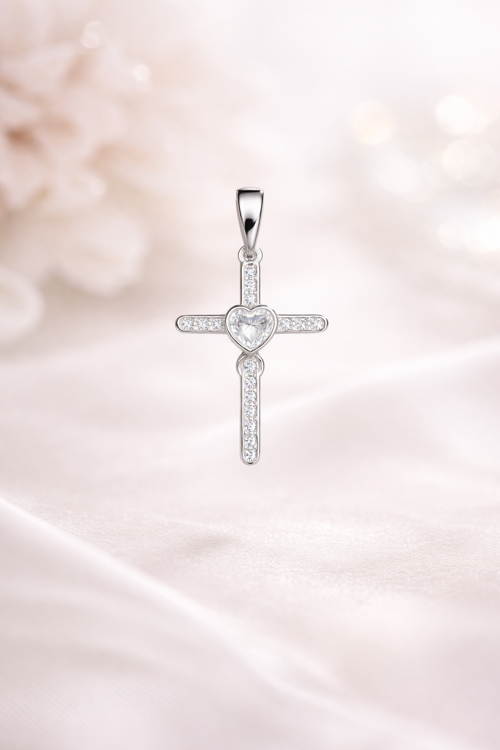 Amara Heart Cross Pendant – Sterling Silver 925- 1.4”