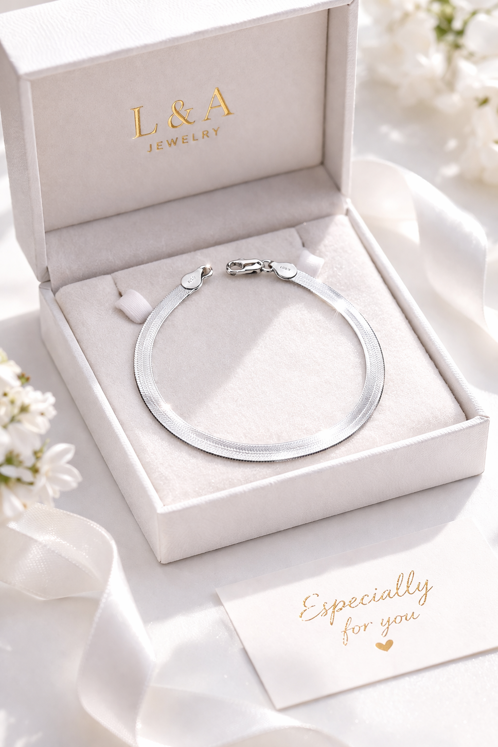 Herringbone Bracelet (5mm) in Sterling Silver 925 7 inch