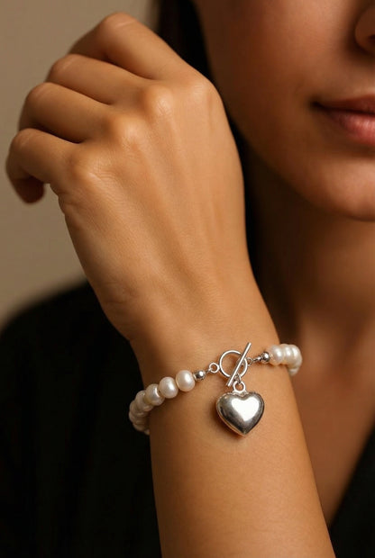 Valentina Heart   Pearl Bracelet Sterling Silver 925