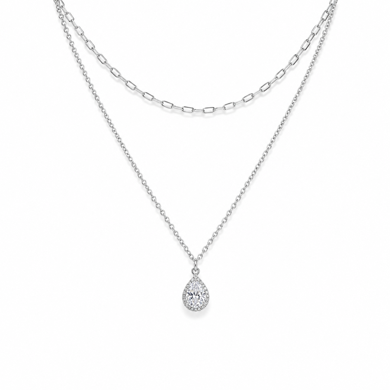 Sophia Teardrop Layered Necklace -925 Sterling Silver