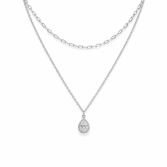 Sophia Teardrop Layered Necklace -925 Sterling Silver