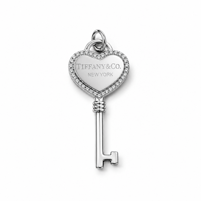Fanny Heart Key Pendant with CZ Sterling Silver 925 -40mm