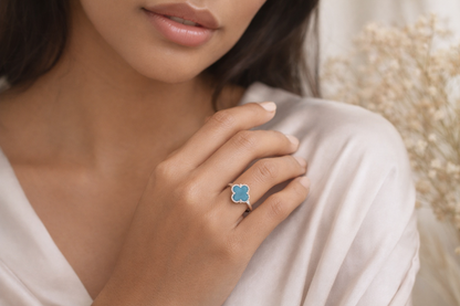 Small Blue Clover Ring 925 Sterling Silver - 10mm