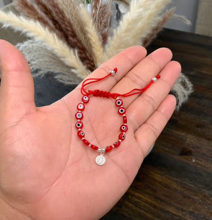 Eye Evil Bracelet Adjustable for Kids with Saint Benedict Sterling Silver 925
