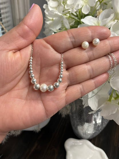 Set Isabella  Necklace and Earring with Pearl -Sterling Silver 925