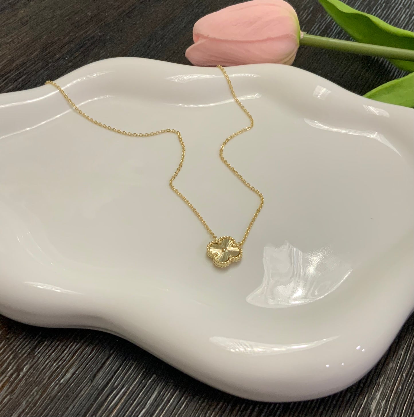 Gold Clover Necklace Sterling Silver 925