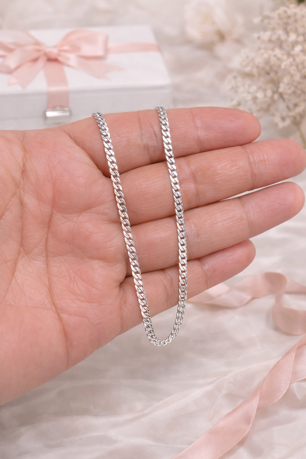 Mini Cuban Chain Necklace 18” Sterling Silver 925