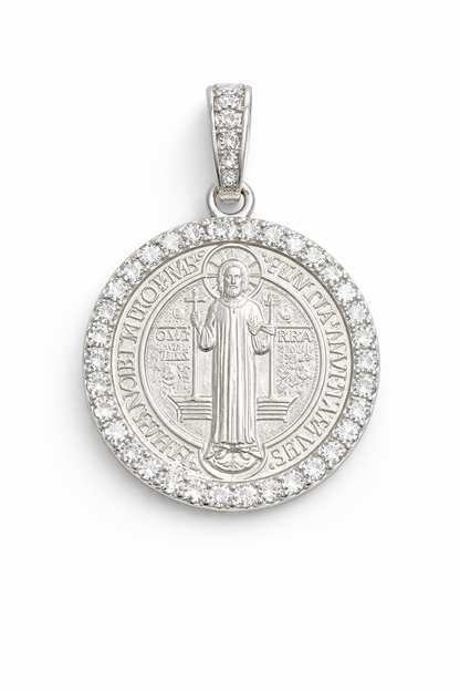 Saint Benedict Large Pendant with Zc -Sterling Silver 925 -1.8”