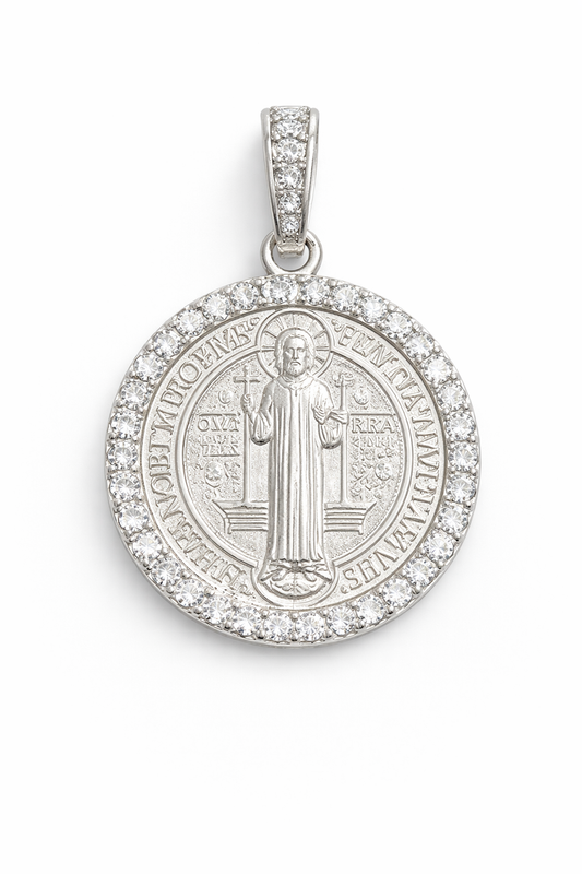Saint Benedict Large Pendant with Zc -Sterling Silver 925 -1.8”