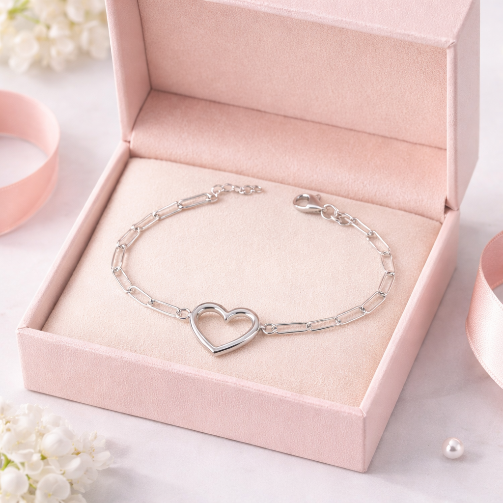Open Heart Bracelet Sterling Silver 925 - up to 8”