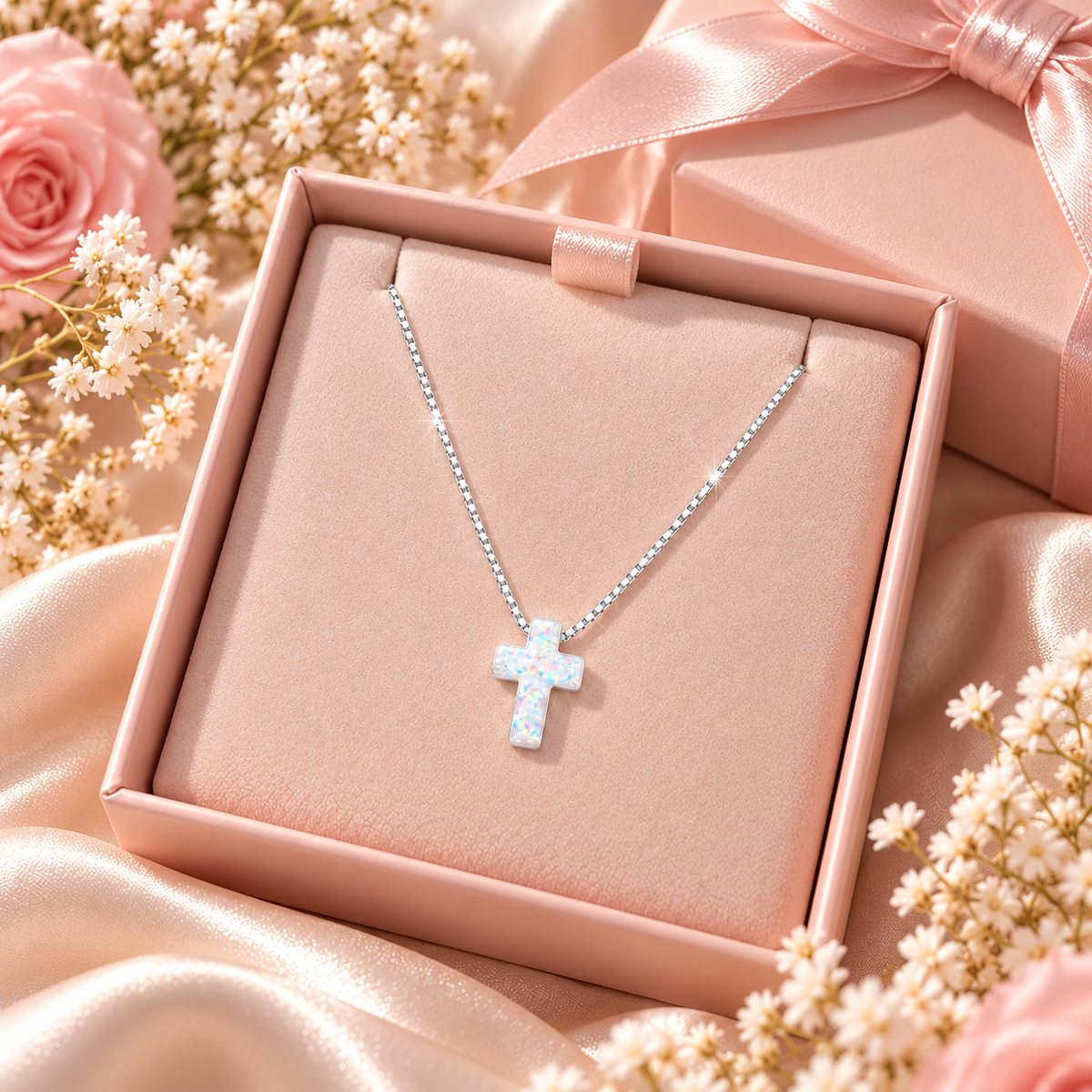 Bella Opal Cross | 925 Sterling Silver-18” - 11mm