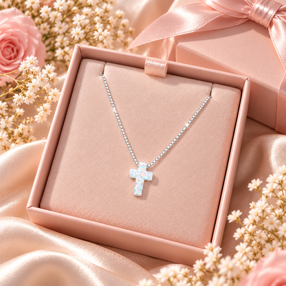 Bella Opal Cross | 925 Sterling Silver-18” - 11mm