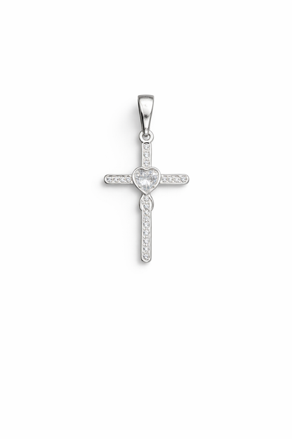 Amara Heart Cross Pendant – Sterling Silver 925- 1.4”