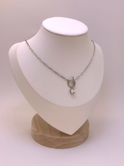 Paperclip Necklace with CZ Sterling Silver 925 18”