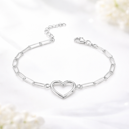 Open Heart Bracelet Sterling Silver 925 - up to 8”