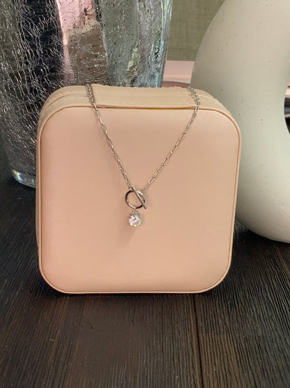 Paperclip Necklace with CZ Sterling Silver 925 18”