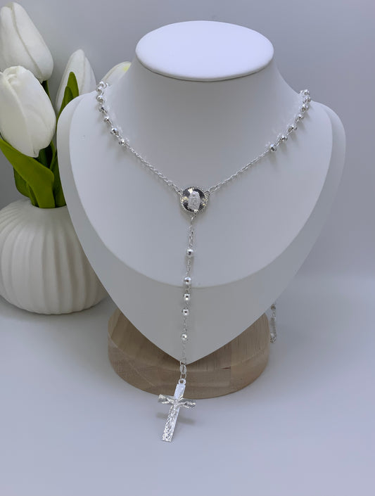 Rosary Necklace Religious-Virgin Medal -Sterling Silver 925 24”