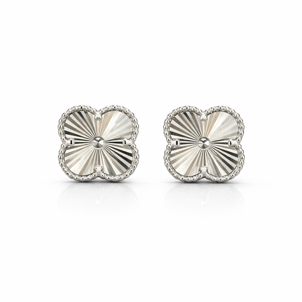 Clover Mirror Stud Earrings – 925 Sterling Silver -11mm