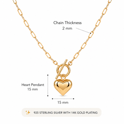 Golden Love Paperclip Necklace - 925 Sterling Silver