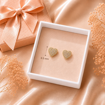 Golden Love Heart Studs Earring - 925 Sterling Silver- 6.5mm