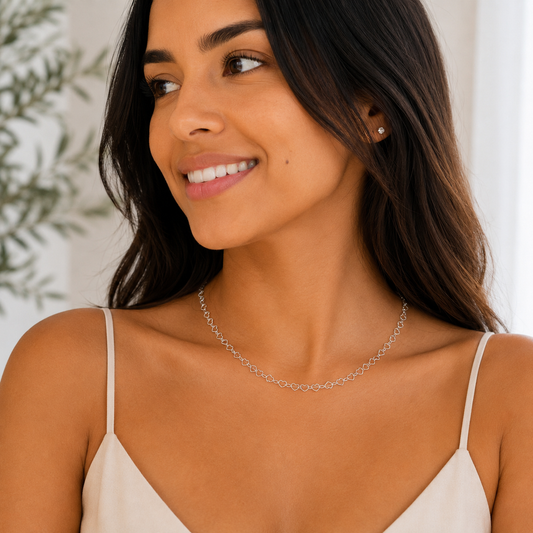 Heart Chain Necklace Sterling Silver 925 18”
