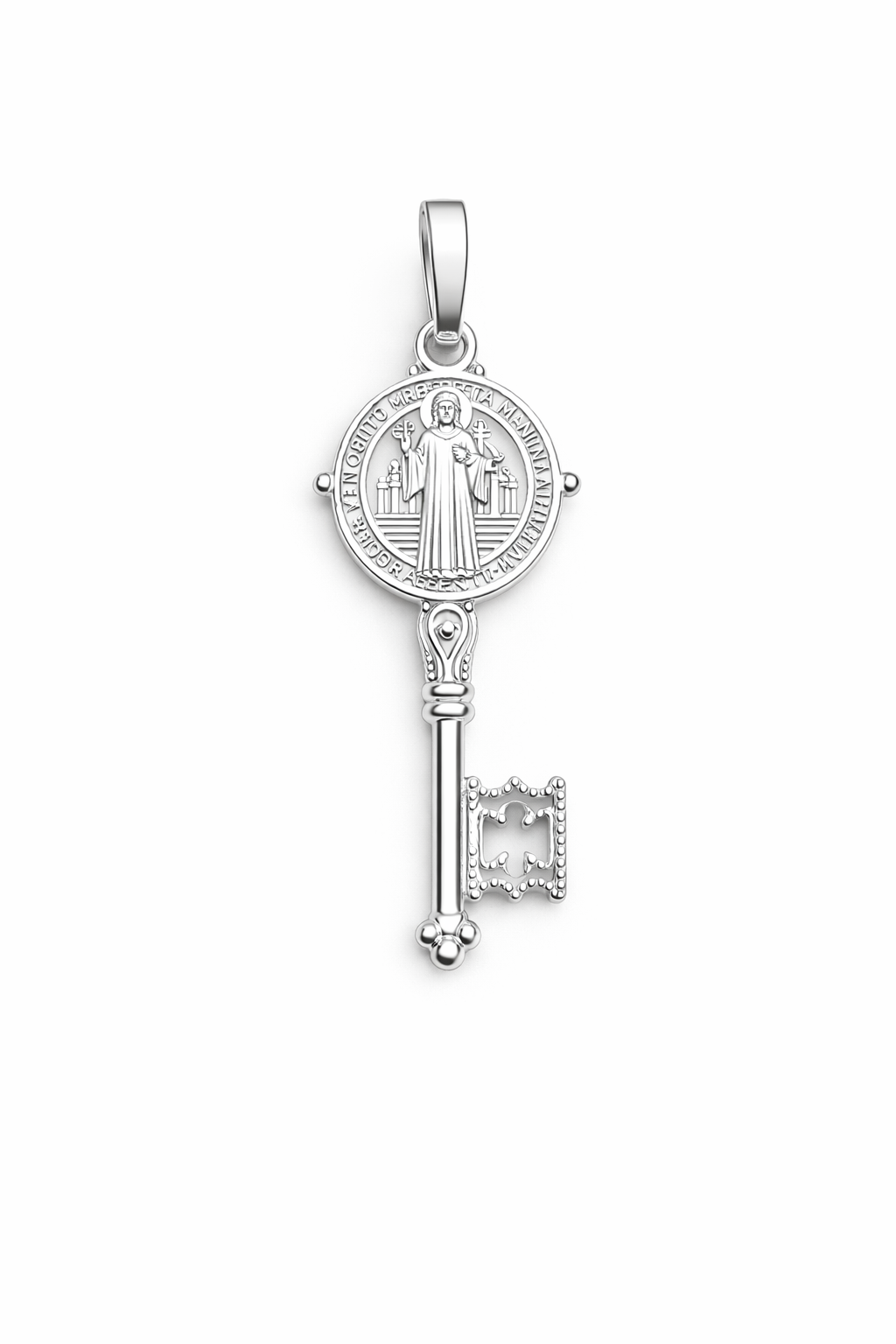 Saint Benedict Key Pendant - Sterling Silver 925- 1.18”
