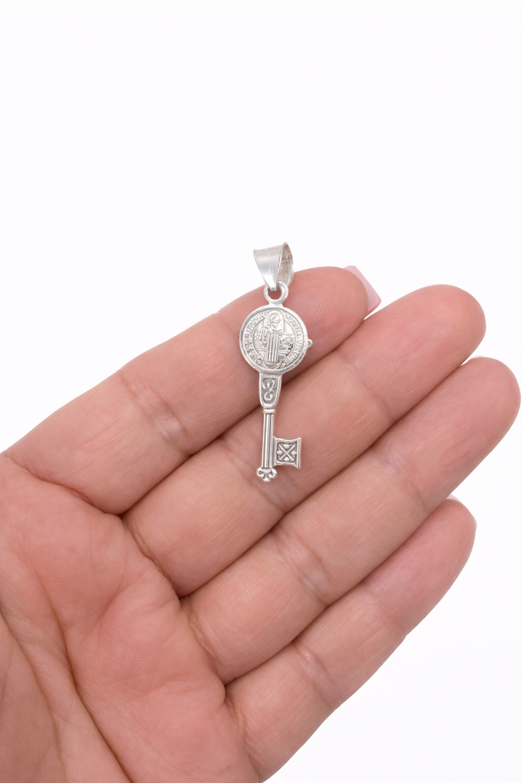 Saint Benedict Key Pendant - Sterling Silver 925 - 1.25”