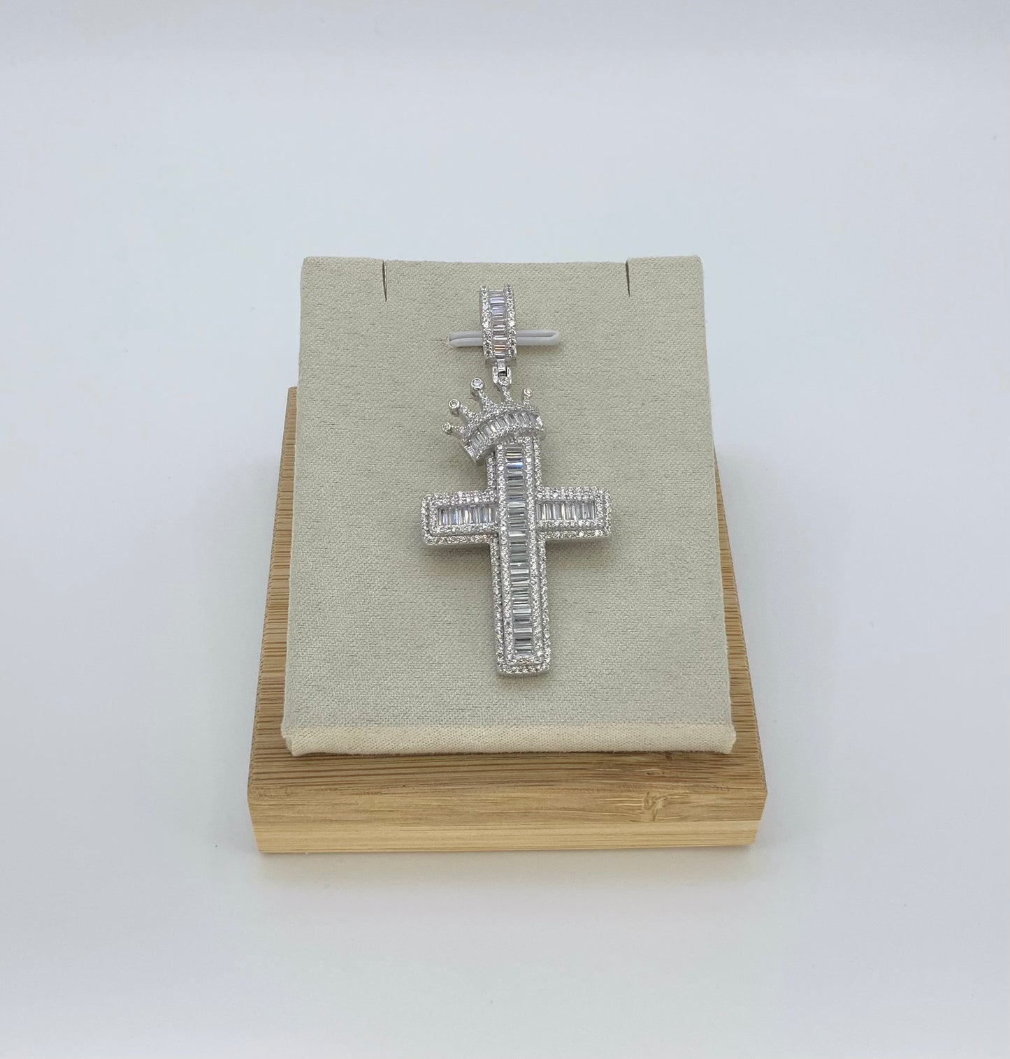 Cross with Crown Large -CZ Silver Silver  925 Pendant