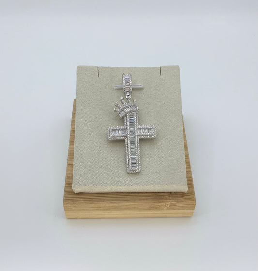 Cross with Crown Large -CZ Silver Silver  925 Pendant